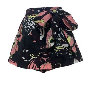 Tanya Taylor Nikiya Shorts Pink Black Floral Print Flared Leg Side Zip Sz 0 NWT